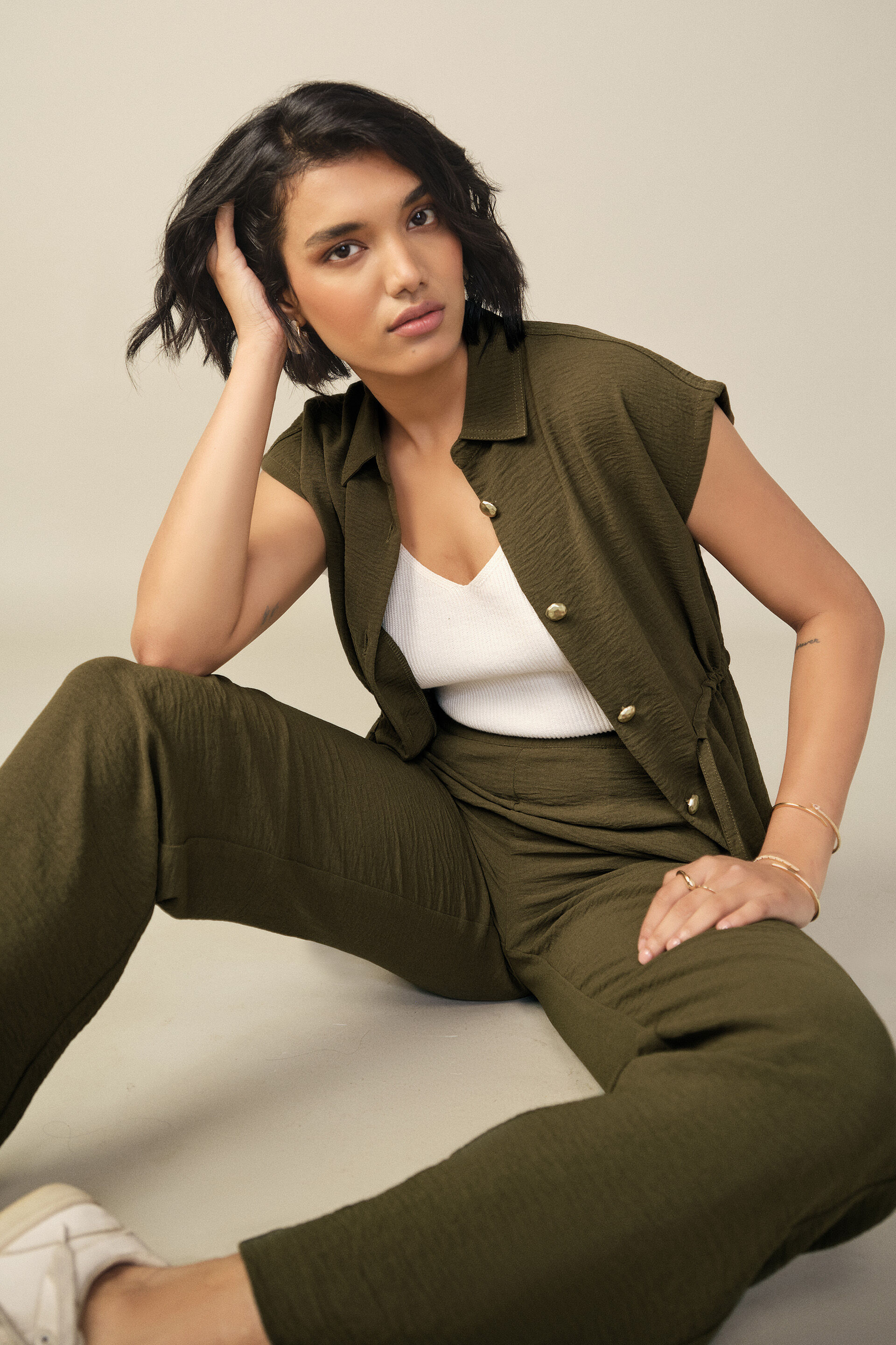 Tie-up Co-ord in Olive, Olive, image 3